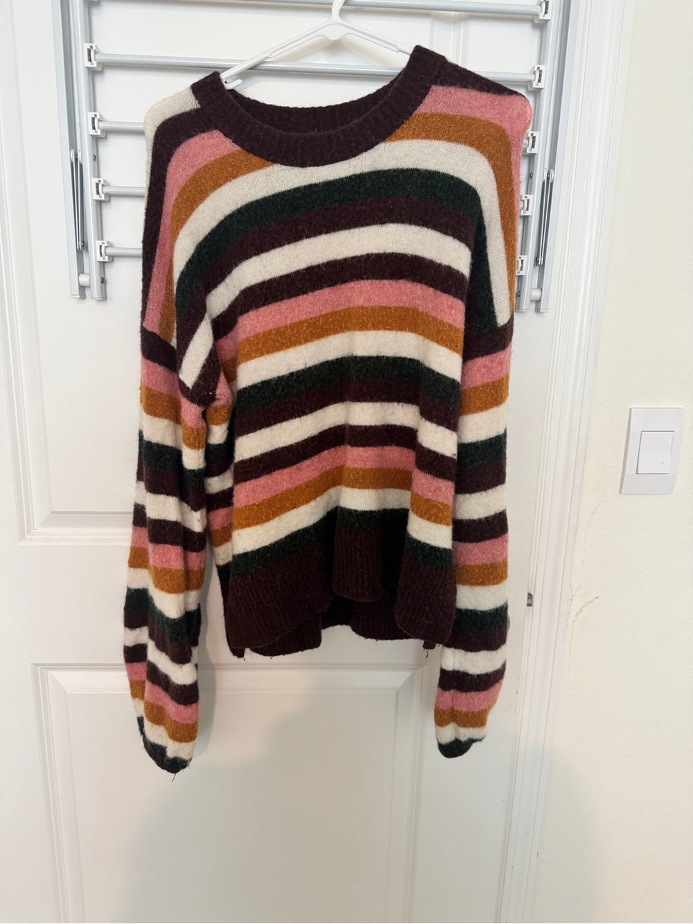 Striped Madewell Cozy Wool Sweater - Pink, Cream & Brown